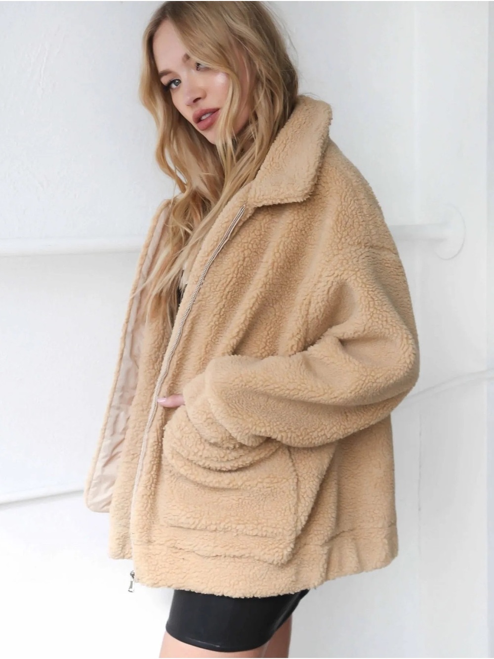 I.AM.GIA Tan Teddy Sherpa Zip Jacket | XS but Oversized